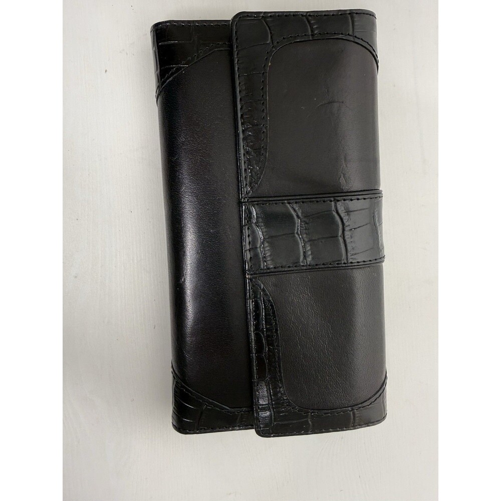 Westport Collection Black Genuine Leather Checkbook Wallet Croc Accent